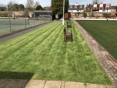 The flagpole side of the green showing the entrance to the grounds.